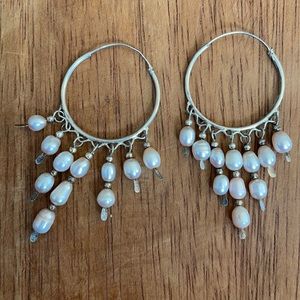 Silver and pearl hoops